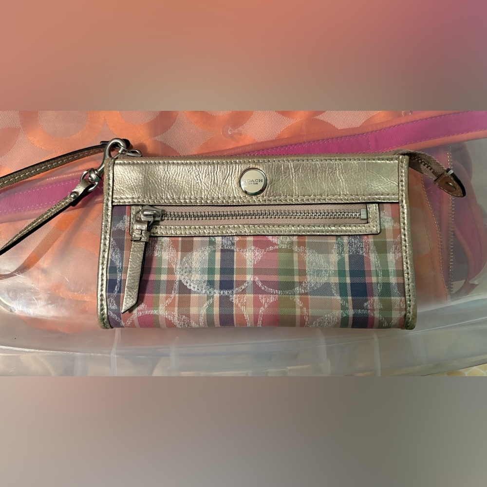 Coach Poppy Multicolor Madras Plaid Glam Shoulder Bag W/ Matching Wallet - Picture 4 of 16